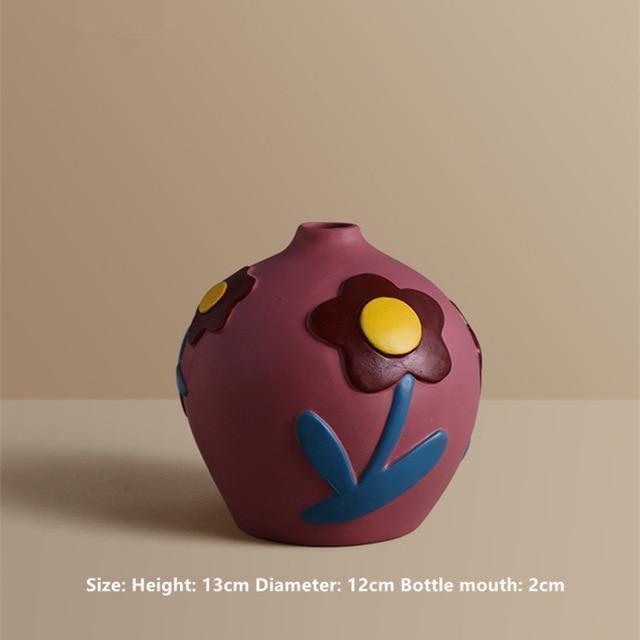 Colorful Ceramic Flower Vases DarkRed