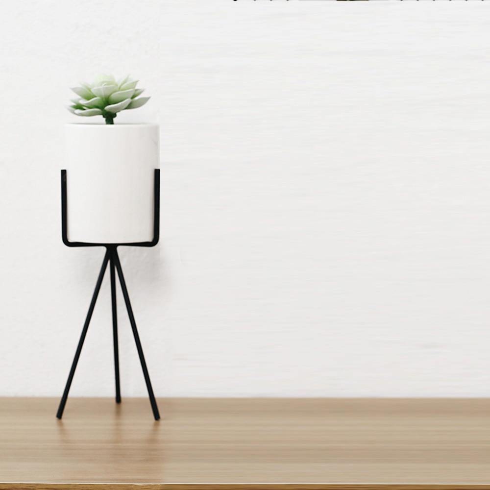 Oasis Ceramic Planter with Geometric Metal Stand Tall