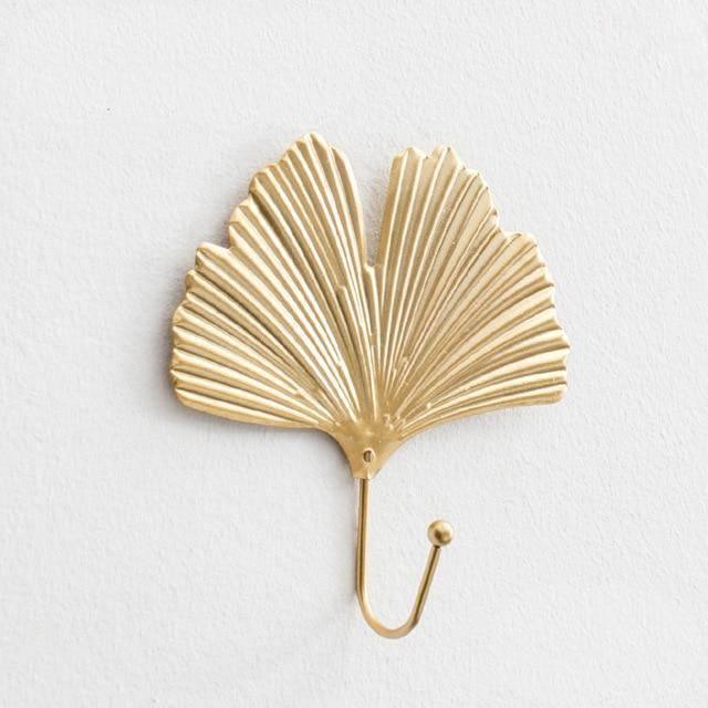 Nature's Foliage Metal Wall Hooks Gold Ginkgo