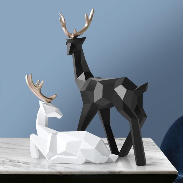 Reindeer Legends Sculpture Duo Black & White