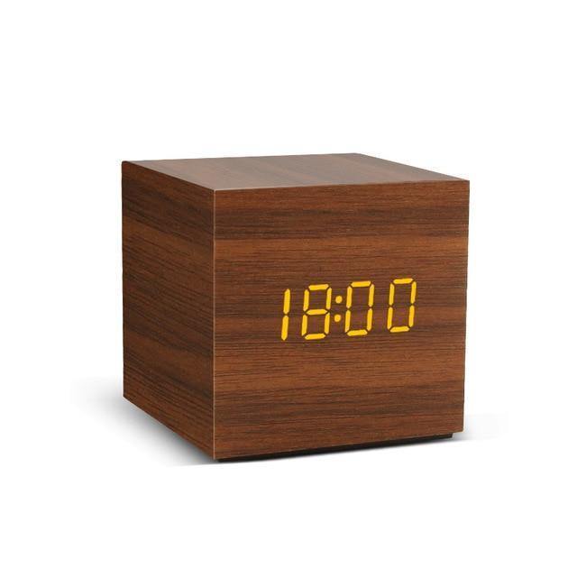 Wooden Block LED Alarm Clock Sienna Cube Time