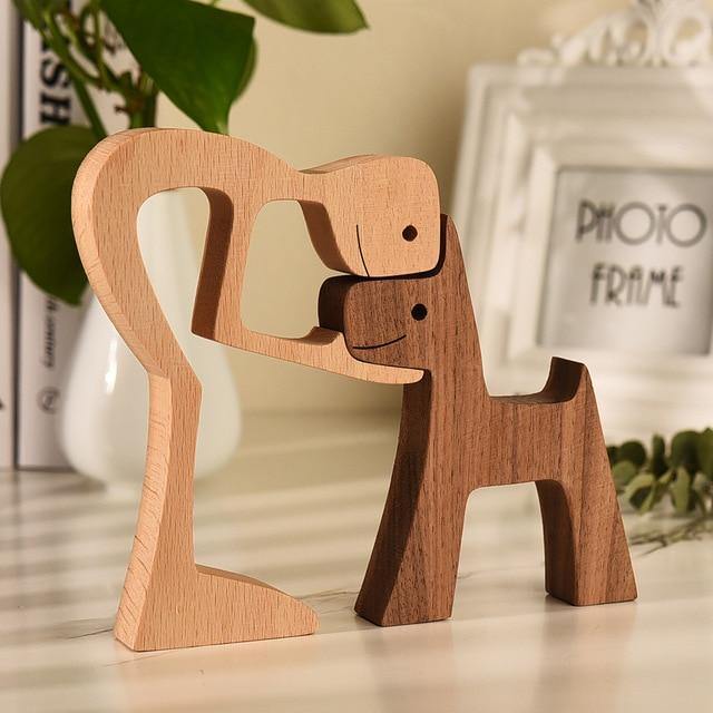 Wooden Figurines for Man's Best Friend Short Tail Man Large