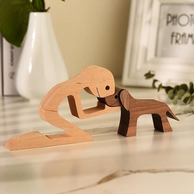 Wooden Figurines for Man's Best Friend Long Ears Man Regular