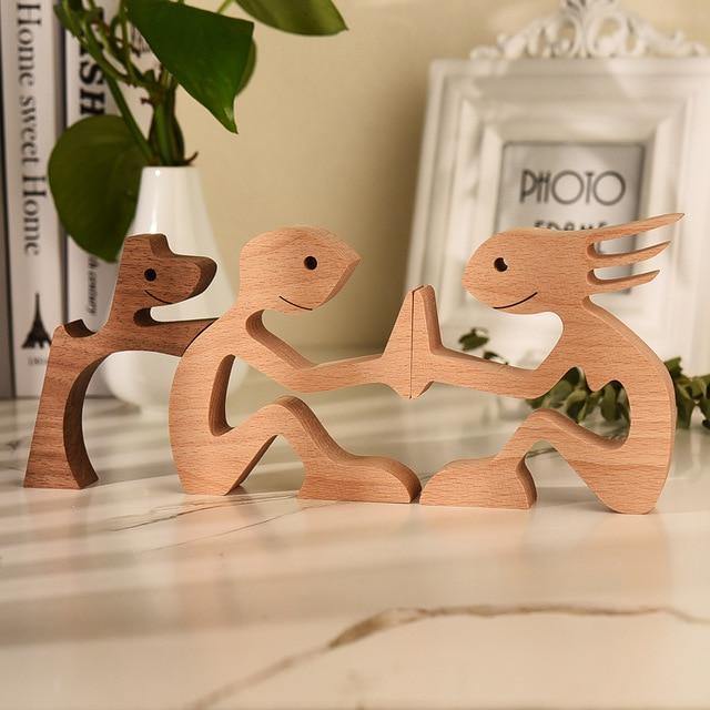 Wooden Figurines for Man's Best Friend Short Tail Couple Regular