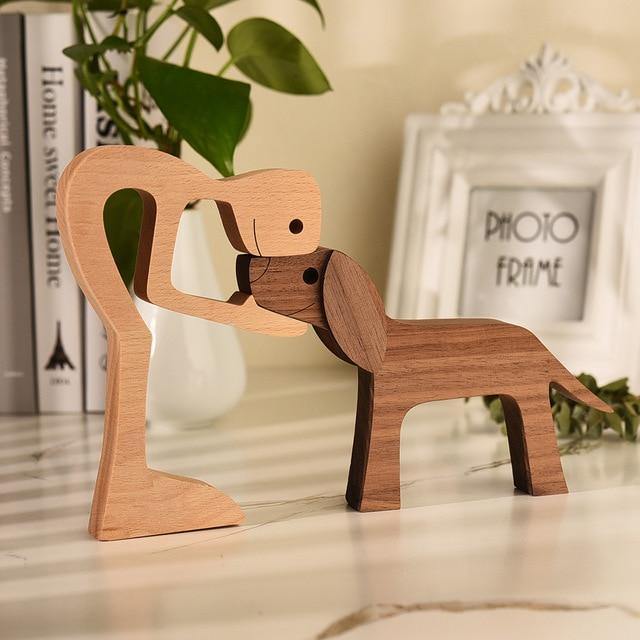 Wooden Figurines for Man's Best Friend Long Ears Man Large