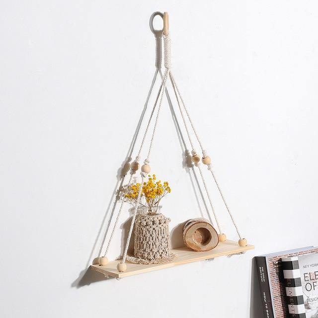 Handcrafted Macrame Rope Swing Timber Shelf B