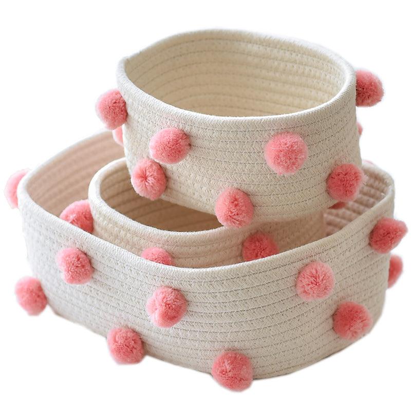 Cotton Rope Pom Pom Basket Organizer