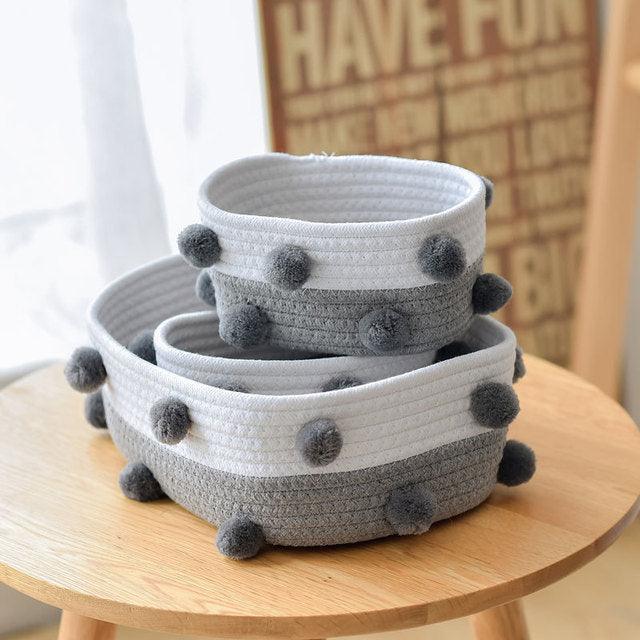 Cotton Rope Pom Pom Basket Organizer