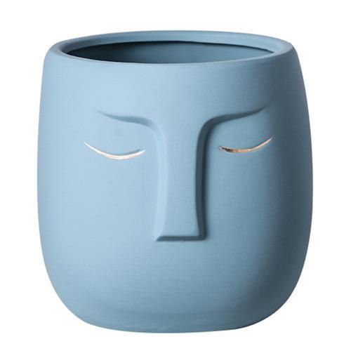 Restful Gaze Abstract Face Planter Sky Blue