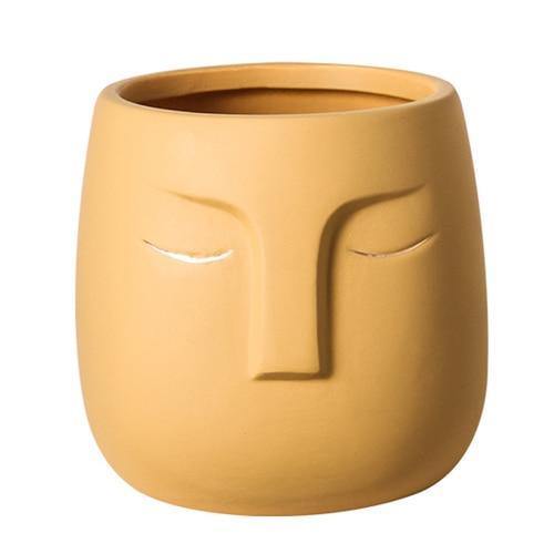 Restful Gaze Abstract Face Planter Yellow