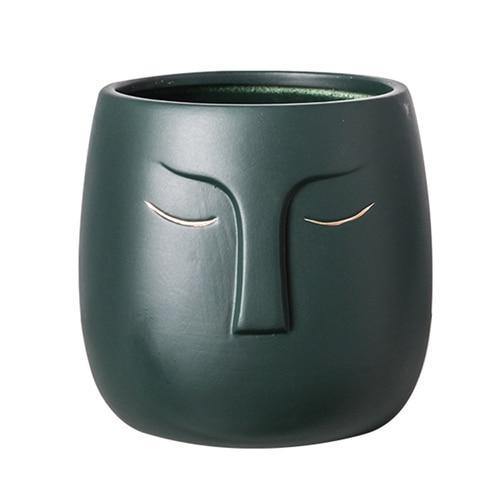Restful Gaze Abstract Face Planter Green
