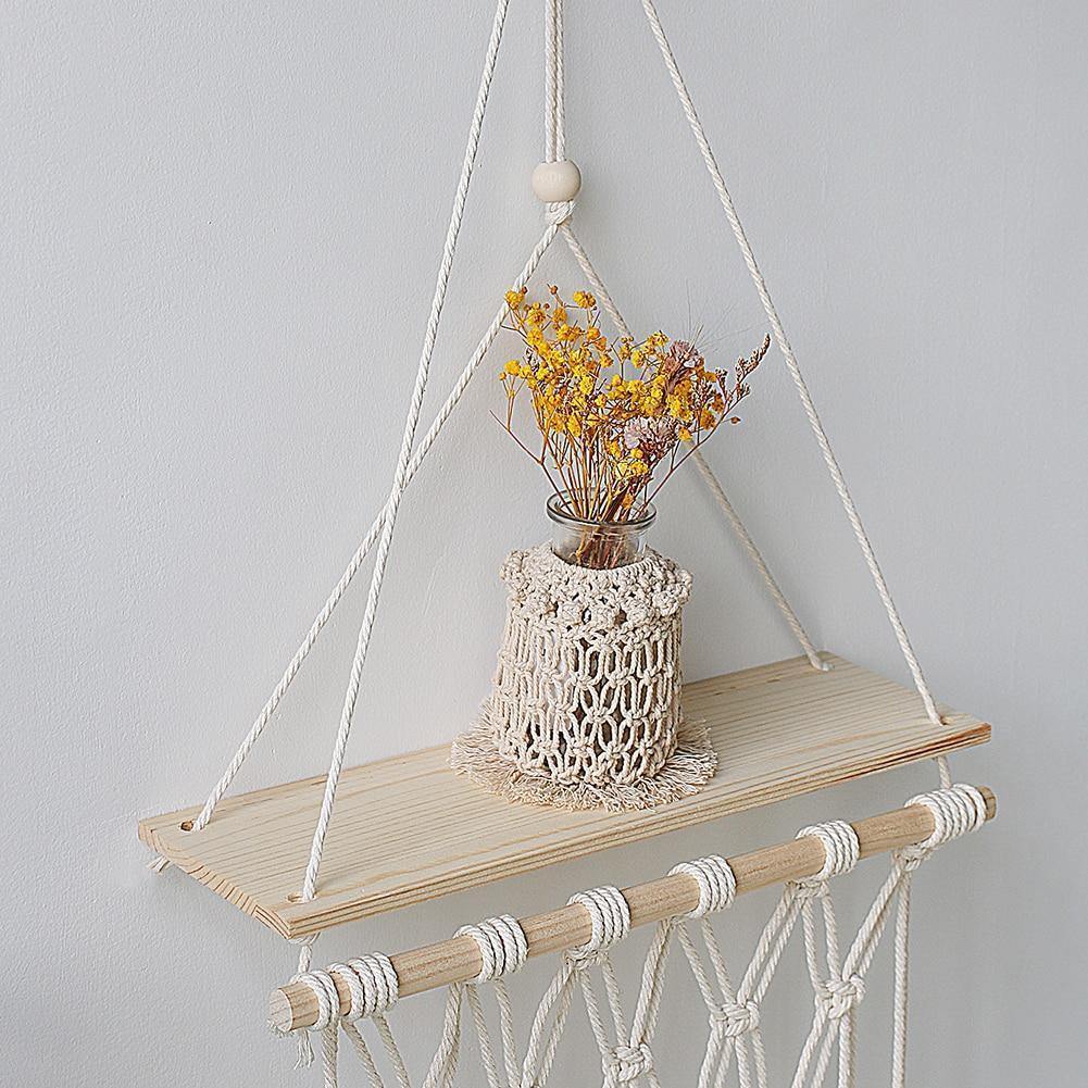 Handcrafted Macrame Rope Swing Timber Shelf