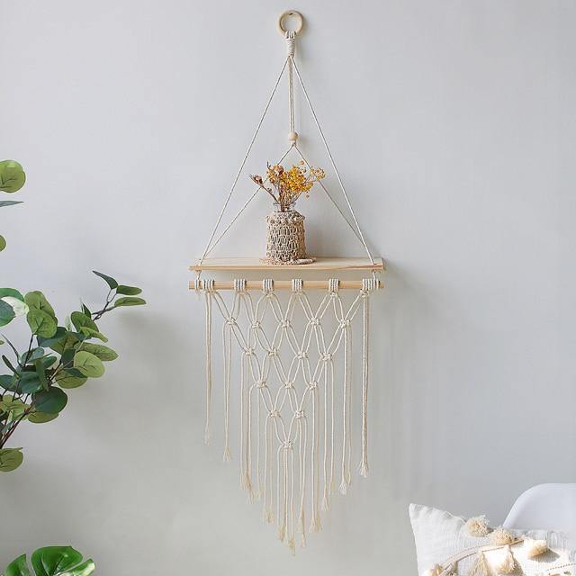 Handcrafted Macrame Rope Swing Timber Shelf C