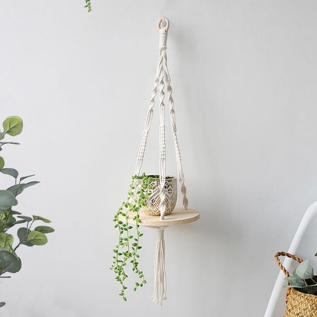 Handcrafted Macrame Rope Swing Timber Shelf D