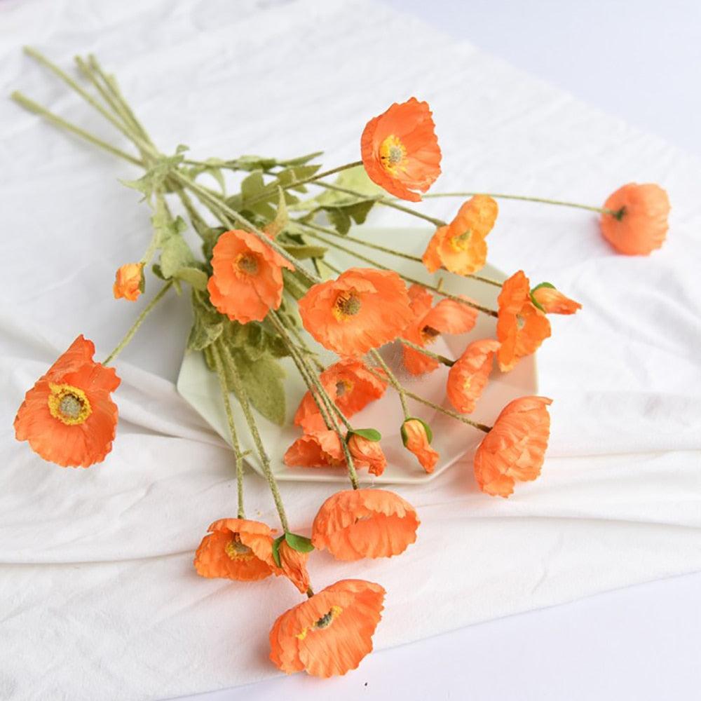 Faux Red Flowers Orange 1 Spray