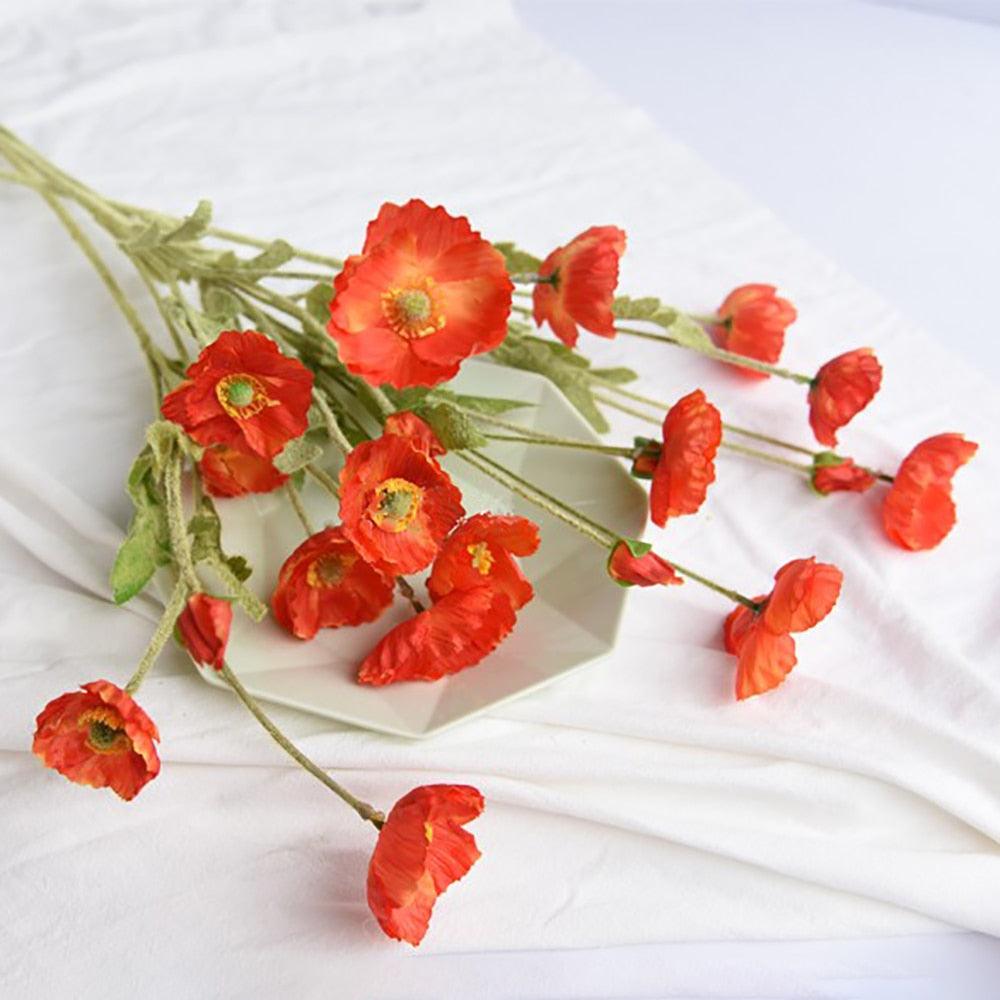 Faux Red Flowers OrangeRed 1 Spray