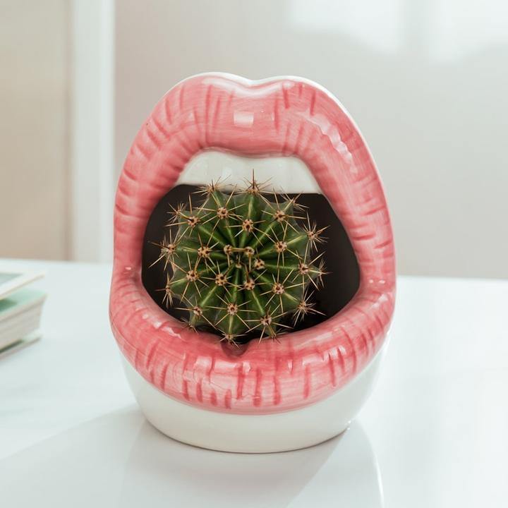 Smooch Lips Ceramic Planter Pink