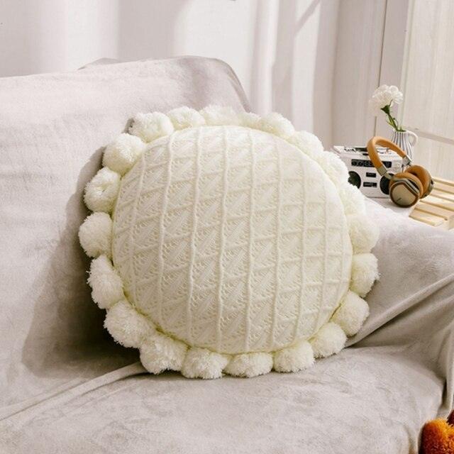 Croched Round Pompom Pillow-Sunflower