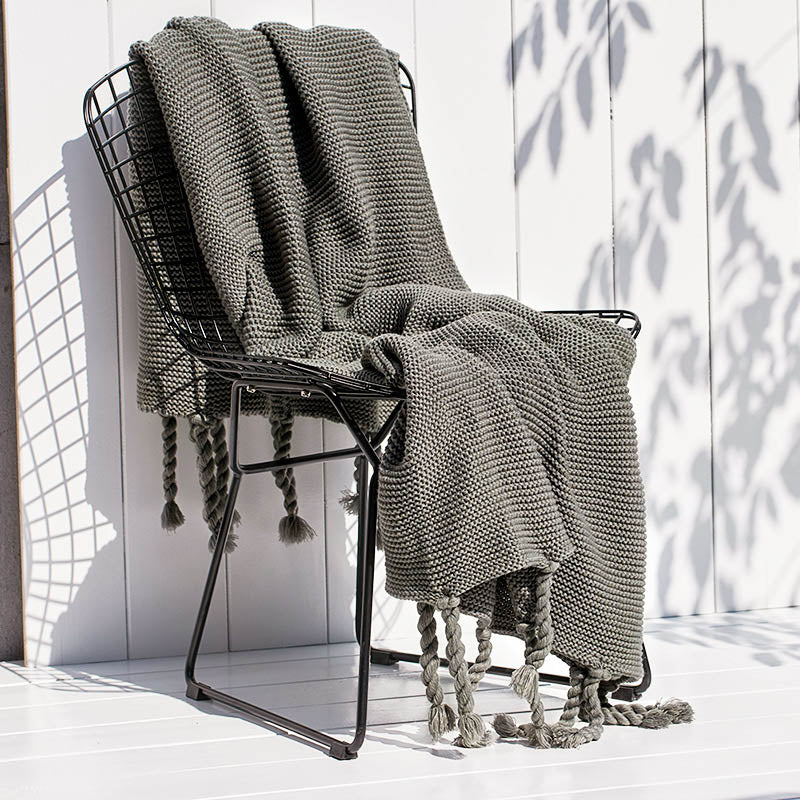Cleo Crochet Blanket with Tassels Grey