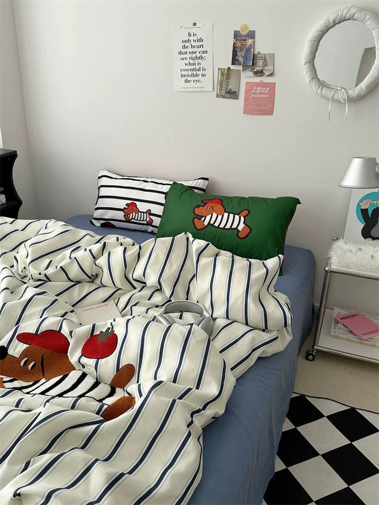 Cartoon Puppy Embroidered Bedding Set