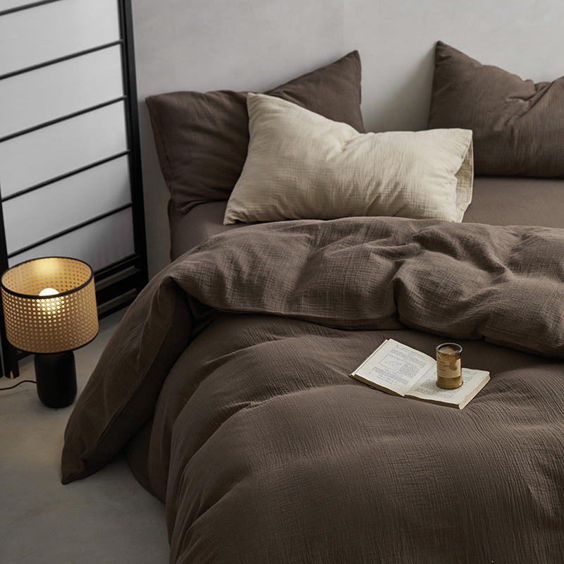 Cotton Gauze Bedding Set – Queen Size Chocolate Brown