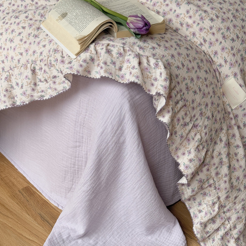 Purple Floral Duvet Cover Set – Cotton Muslin with Ruffles