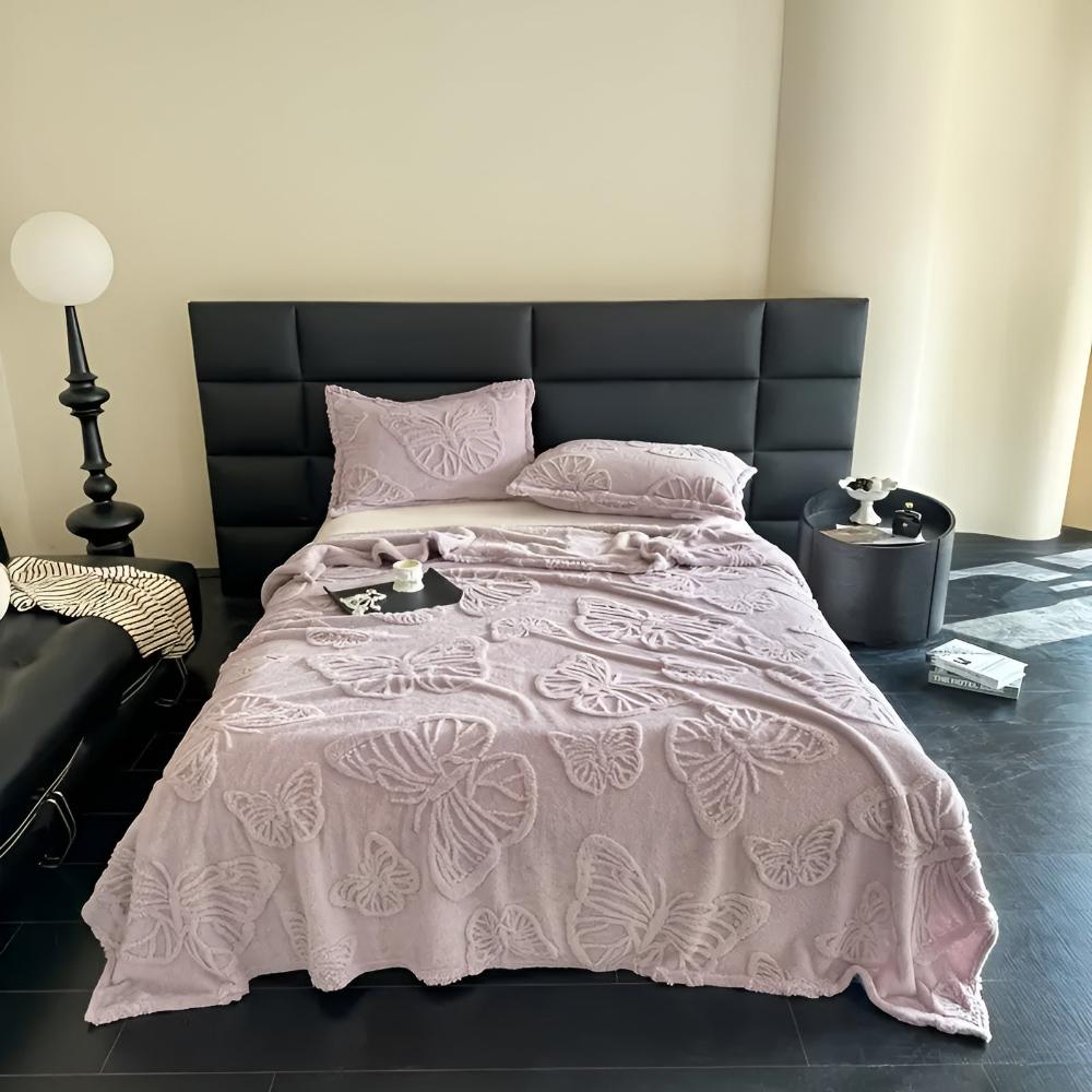 Butterfly Jacquard Flannel Blanket Lavender