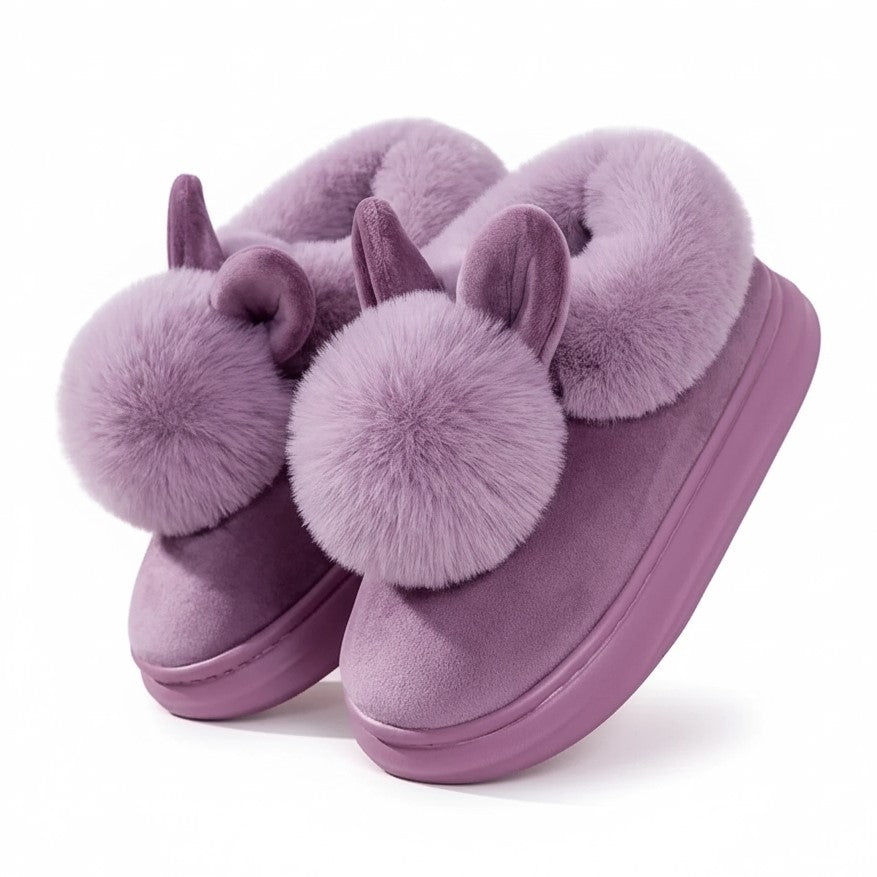 Bunny Plush Slippers - Women's Month Sale Purple Closed Heel