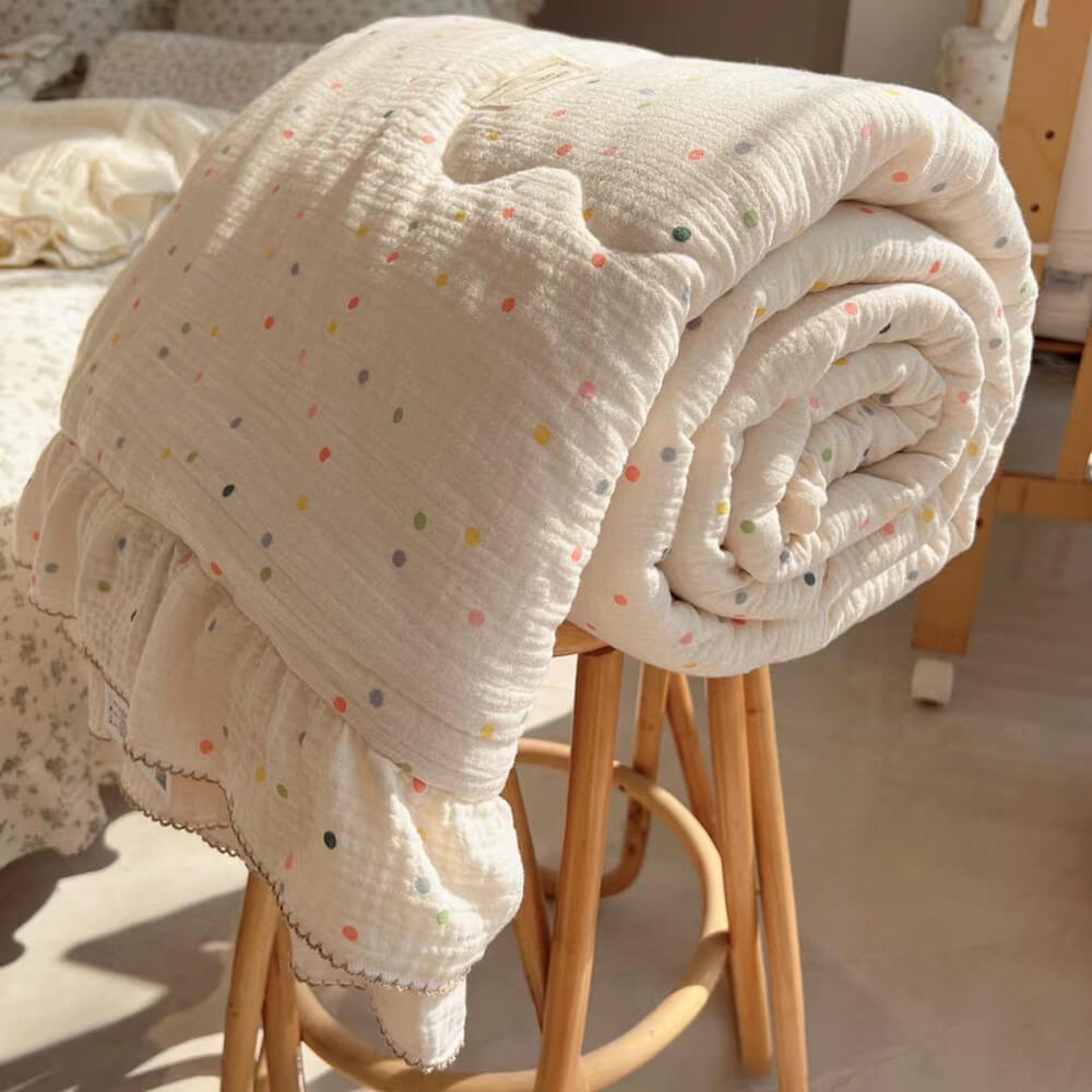 Polka Dot Muslin Quilt – Ruffle Edge Cotton Bedding