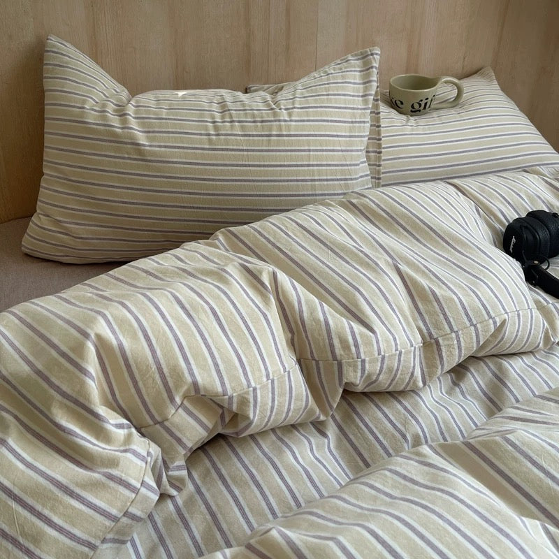Parisian Style Beige Striped Duvet Cover Set