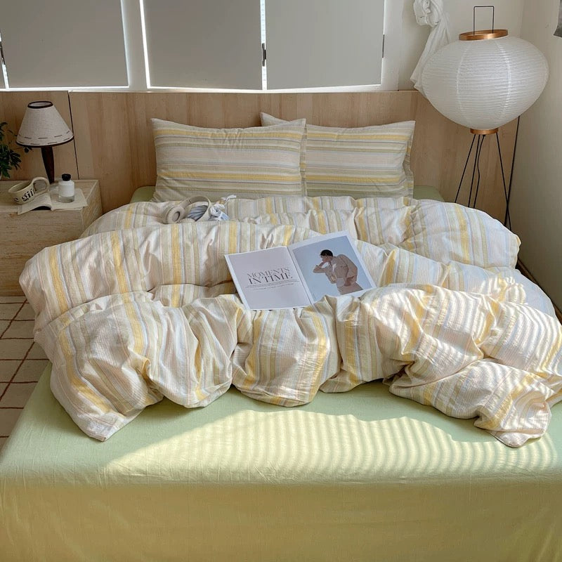 Pastel Yellow Striped Duvet Cover Set