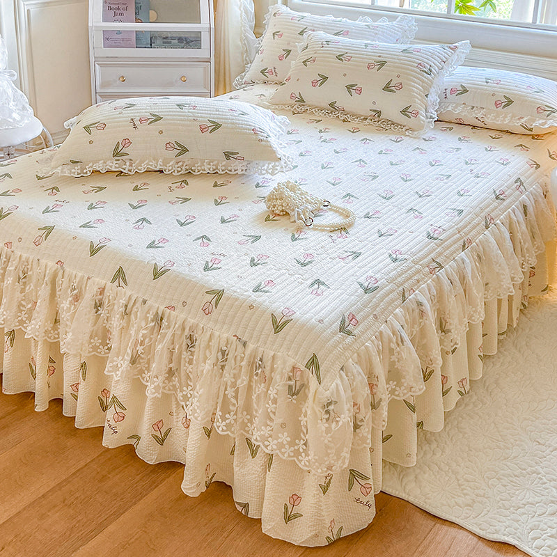 Cotton Floral Bed Skirt Tulip