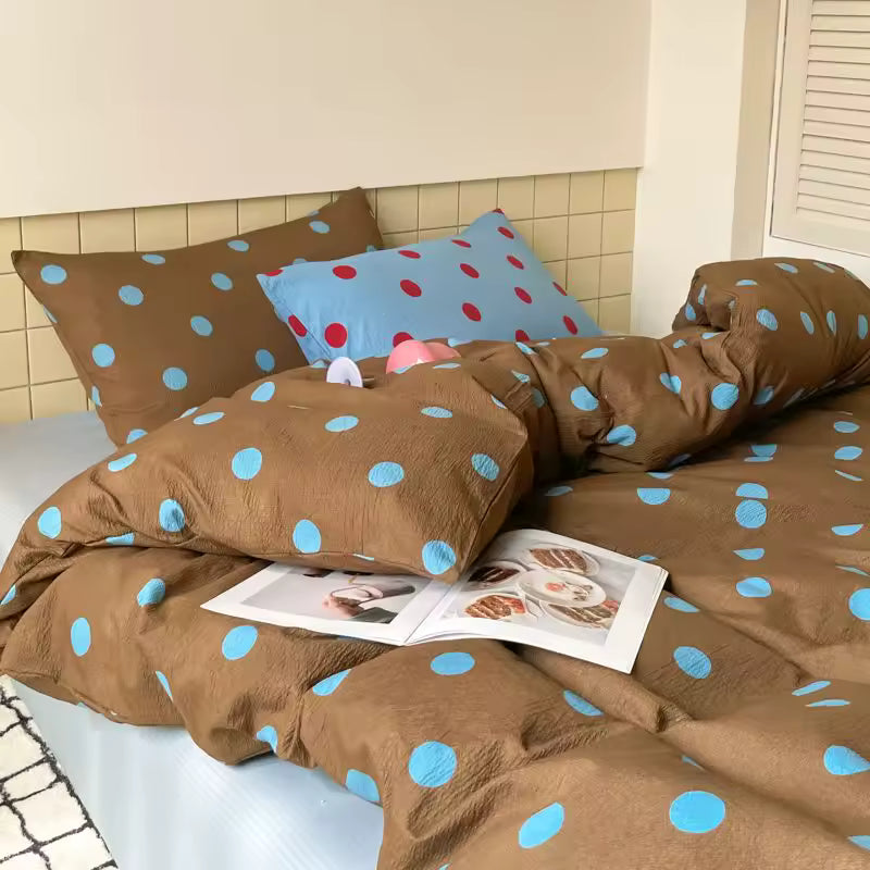 Preppy Polka Dot Duvet Cover Set Brown