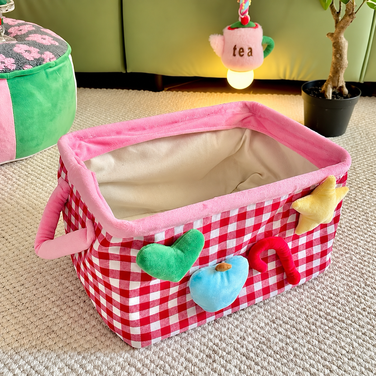 Plush Gingham Storage Basket