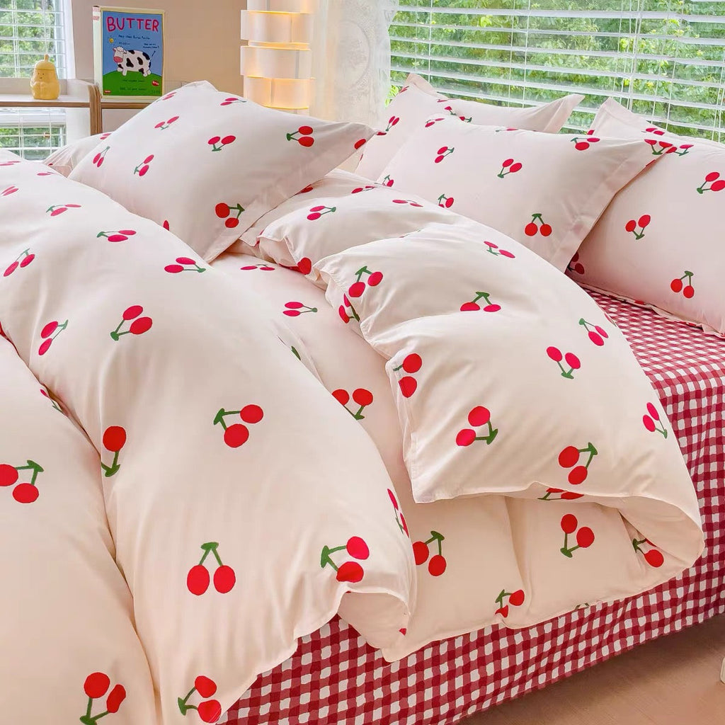 Red Cherry Plaid Bedding Set