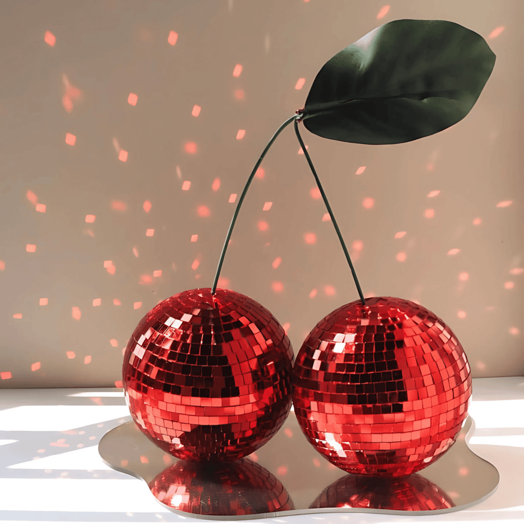 Red Cherry Disco Ball Mirror Decor