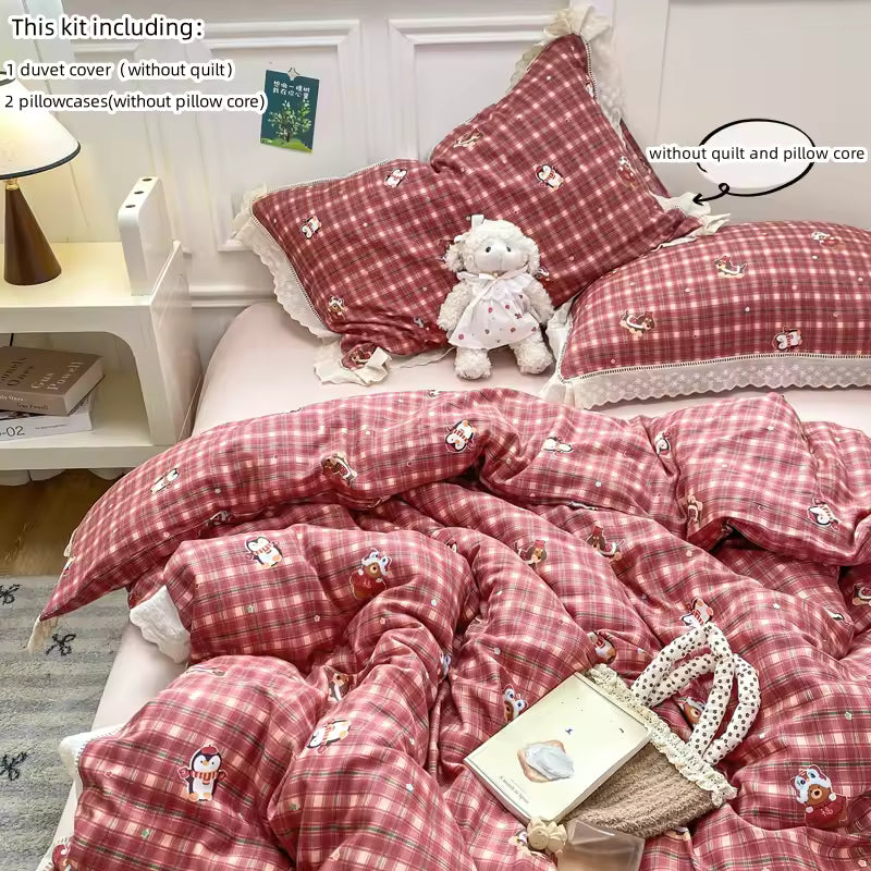 Cozy Cottagecore Red Plaid Bedding Set