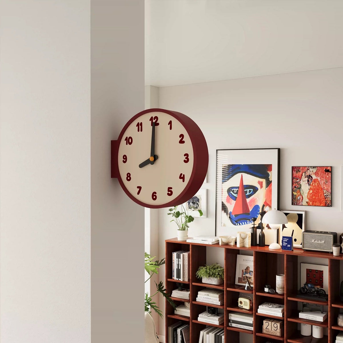 Burgundy Double Sided Corner Wall Clock