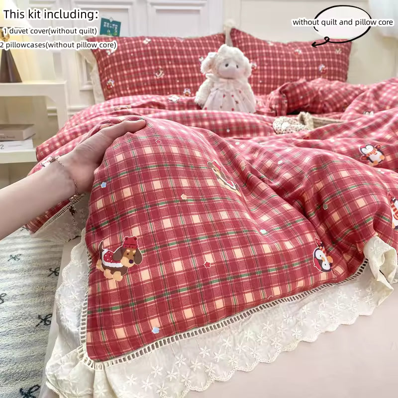 Cozy Cottagecore Red Plaid Bedding Set