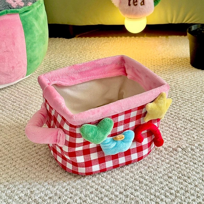 Plush Gingham Storage Basket
