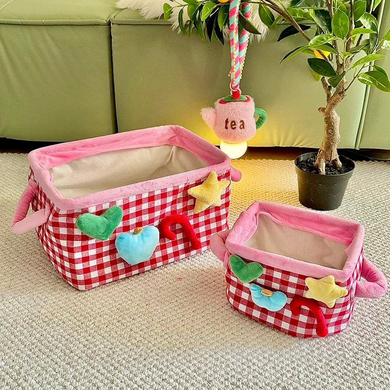 Plush Gingham Storage Basket
