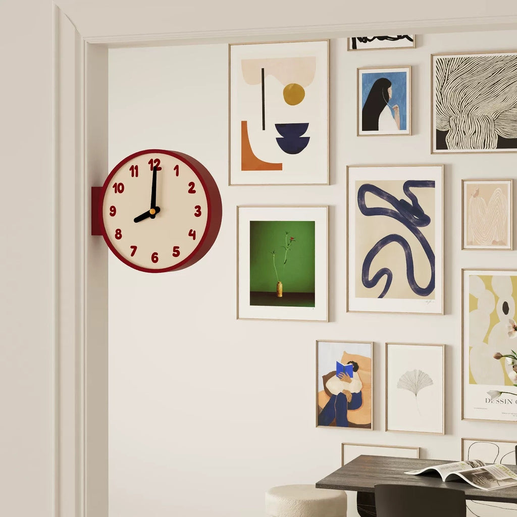 Burgundy Double Sided Corner Wall Clock