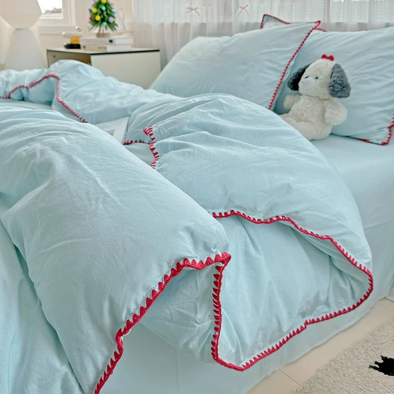 Cool Blue Stitched Edge Bedding Set