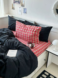 Red Tartan Plaid & Black Bedding Set
