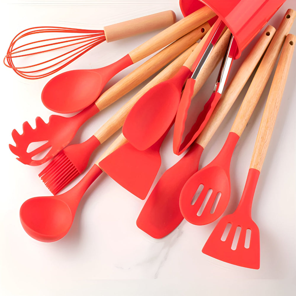 Silicone Cooking Utensils Set Crimson