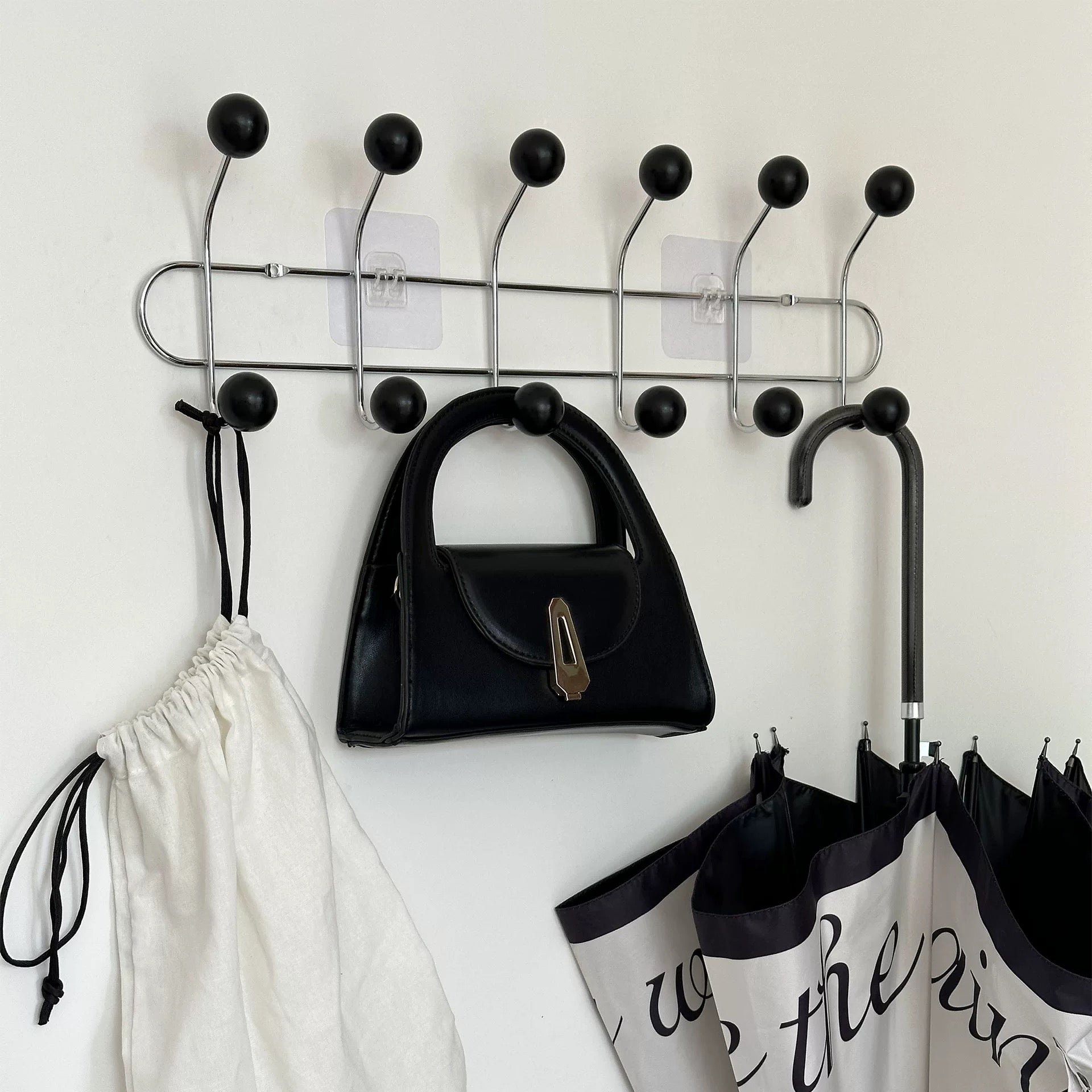 Retro Wall Mounted Coat Rack Black L: 49.5 x 15 cm (19.5 x 5.9 in)