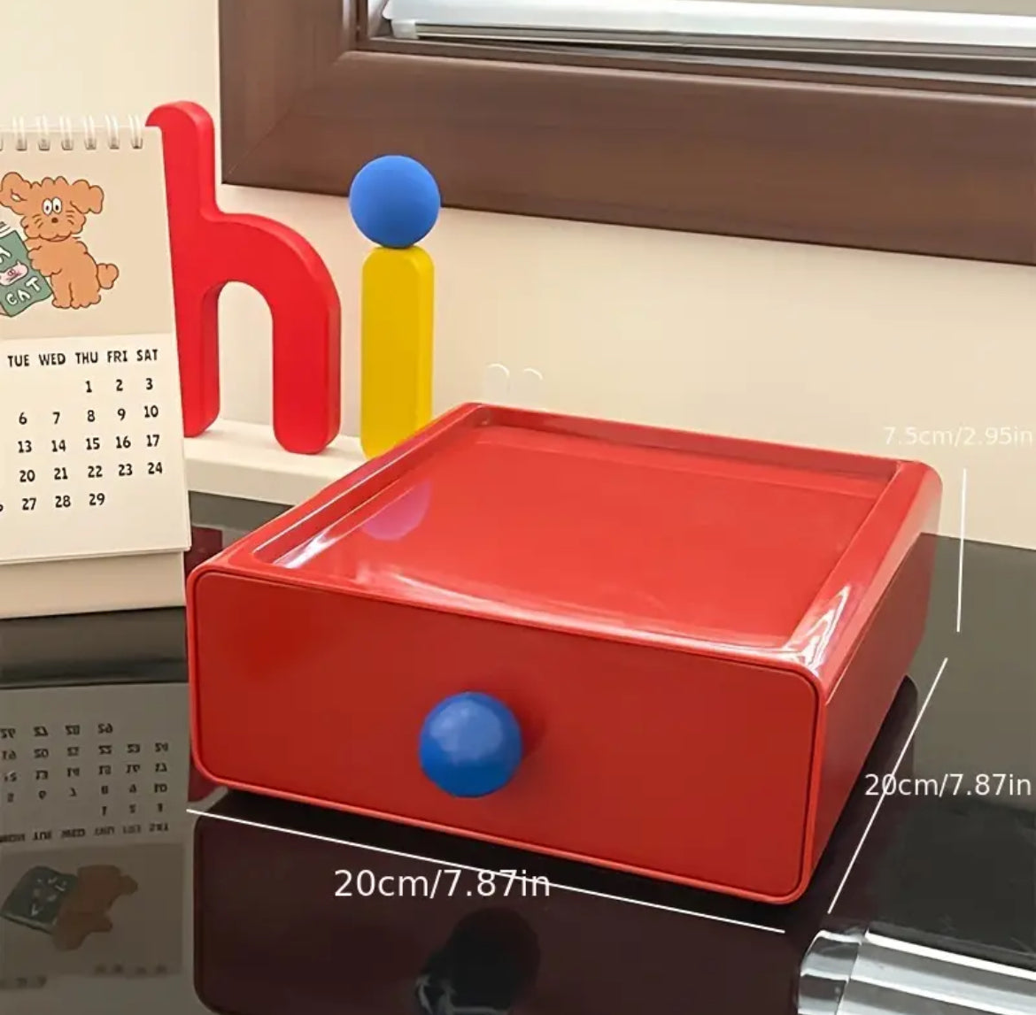 Retro Desktop Organizer with Drawer Red 1 pcs