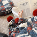 Retro Plaid Blanket with Pom-pom