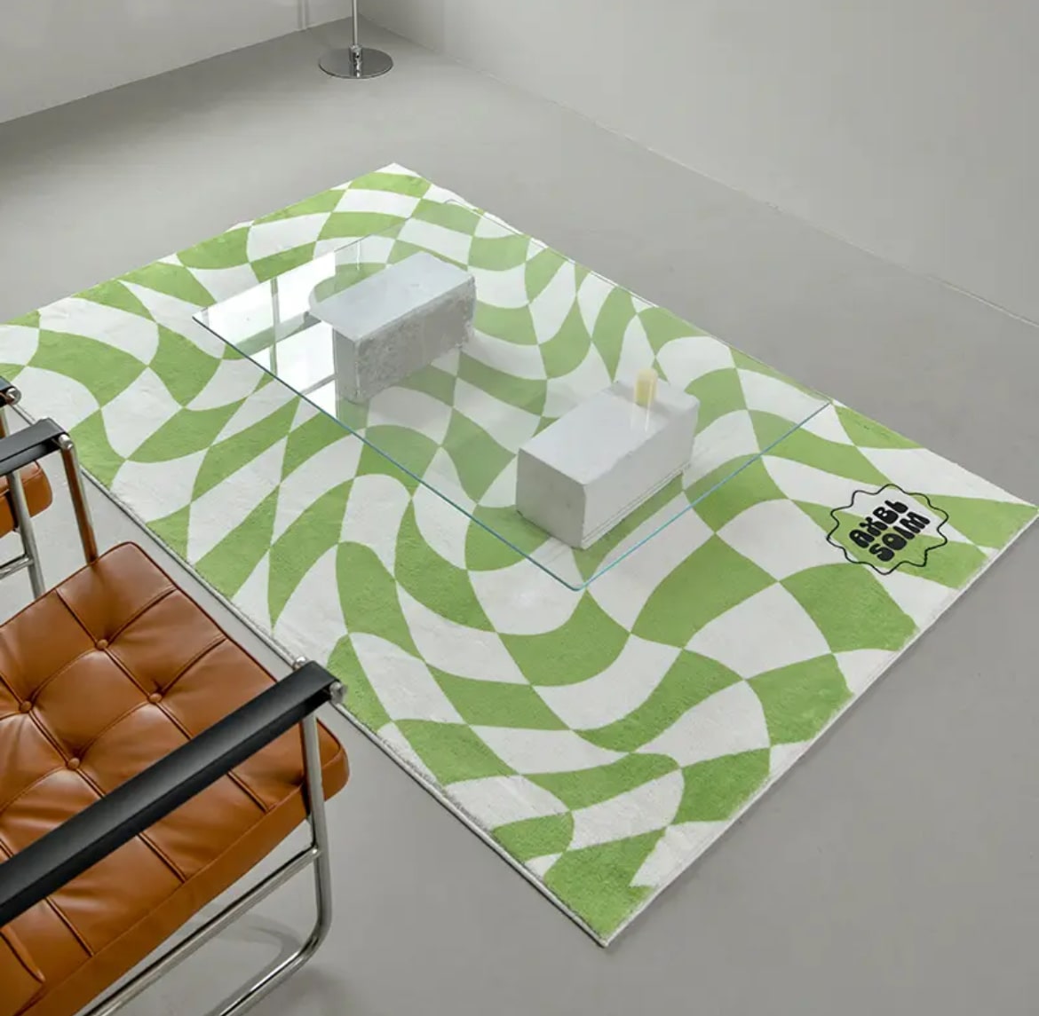 Retro Checkerboard Rug Green 2
