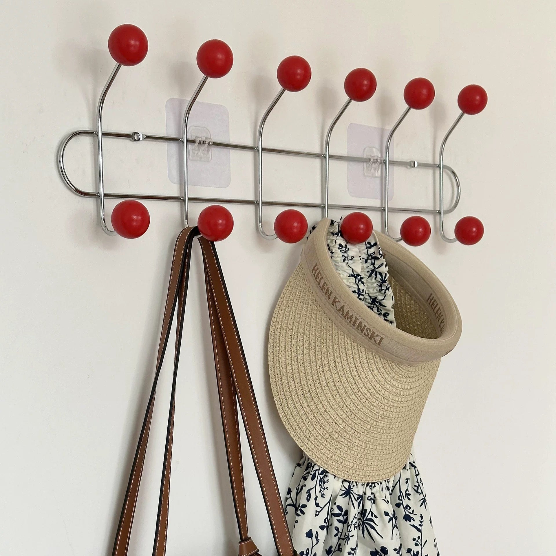 Retro Wall Mounted Coat Rack Red L: 49.5 x 15 cm (19.5 x 5.9 in)